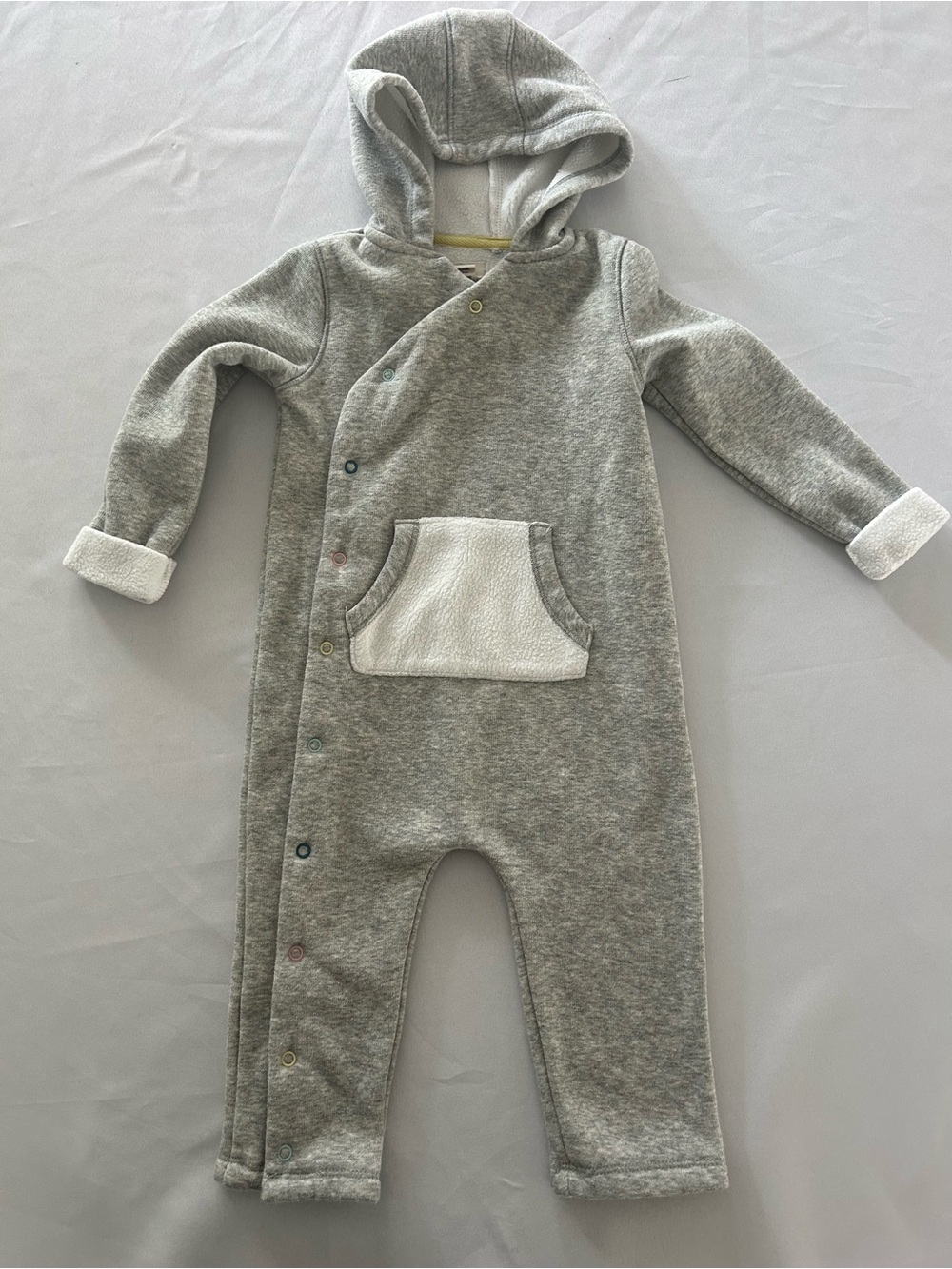 Peek Gray and White Hooded Baby One-Piece Romper hoodie fleece
